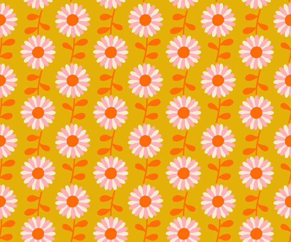 Patchwork Baumwolle - Ruby Star Society - Melody Miller - Flowerland - Field Of Flowers Retro Daisy Vintage - Goldenrod